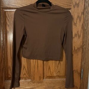 Brown cropped, long sleeve, mock neck